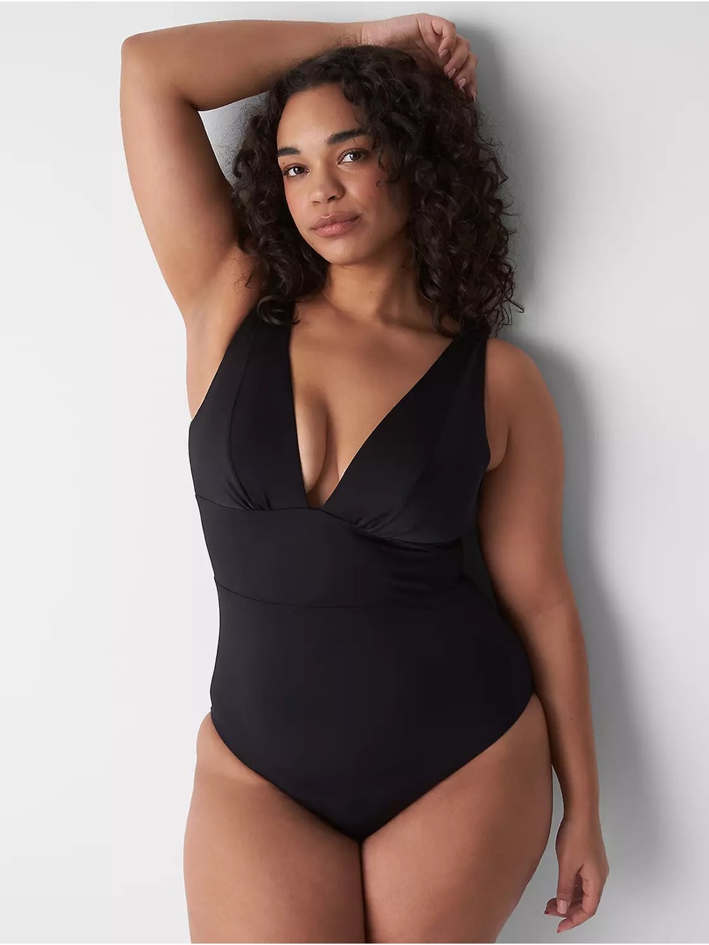 Lane Bryant Black Plunge One-Piece Swimsuit